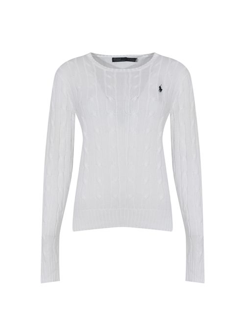 Maglia a trecce in cotone con logo White POLO RALPH LAUREN | 211971869007